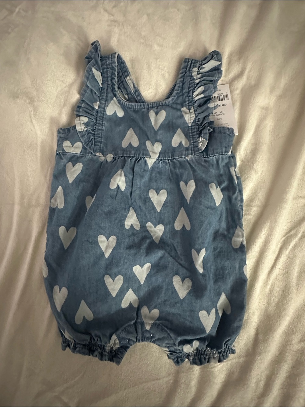Carter's Blue Heart Print Romper with Ruffle Straps